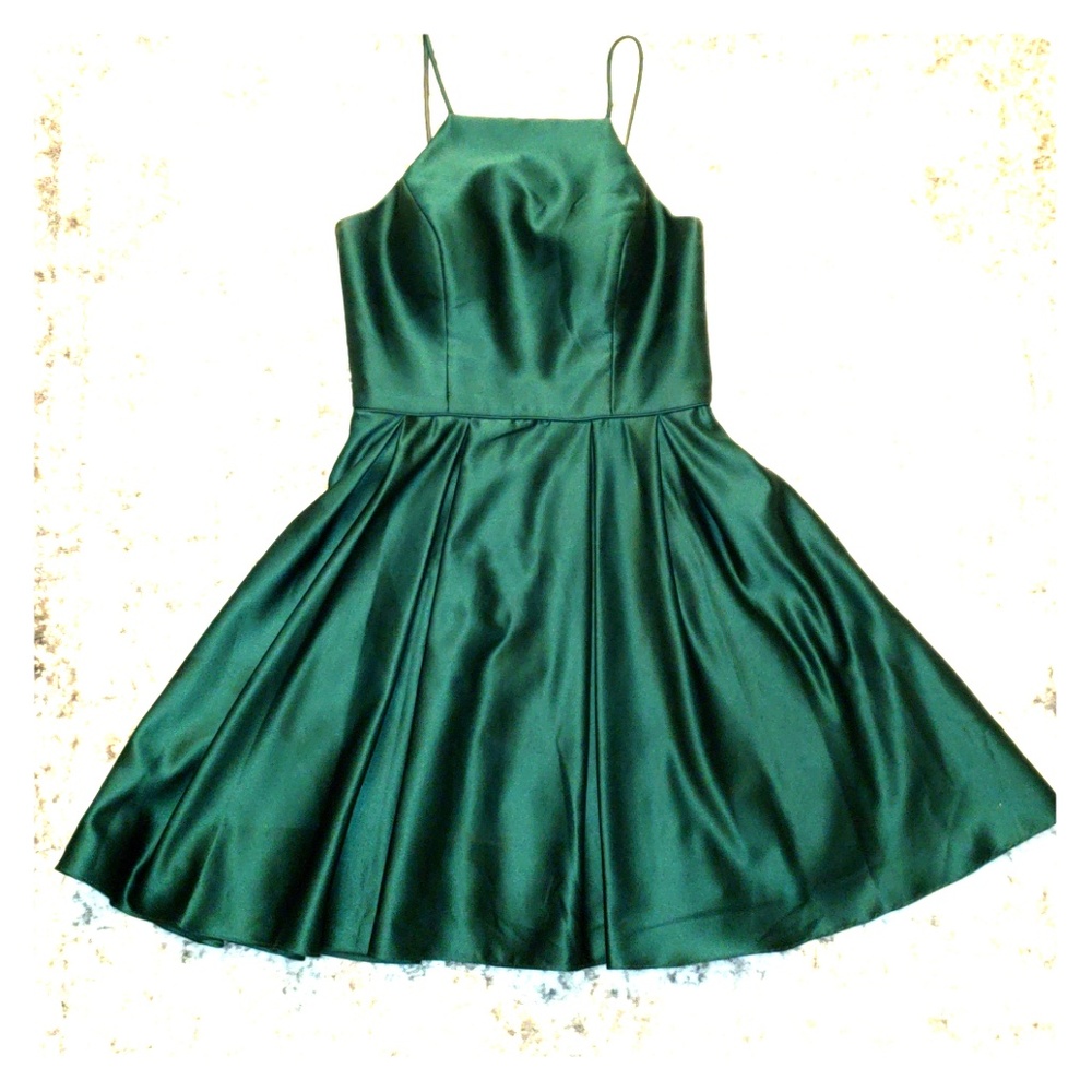 Green high neck satin holiday dress